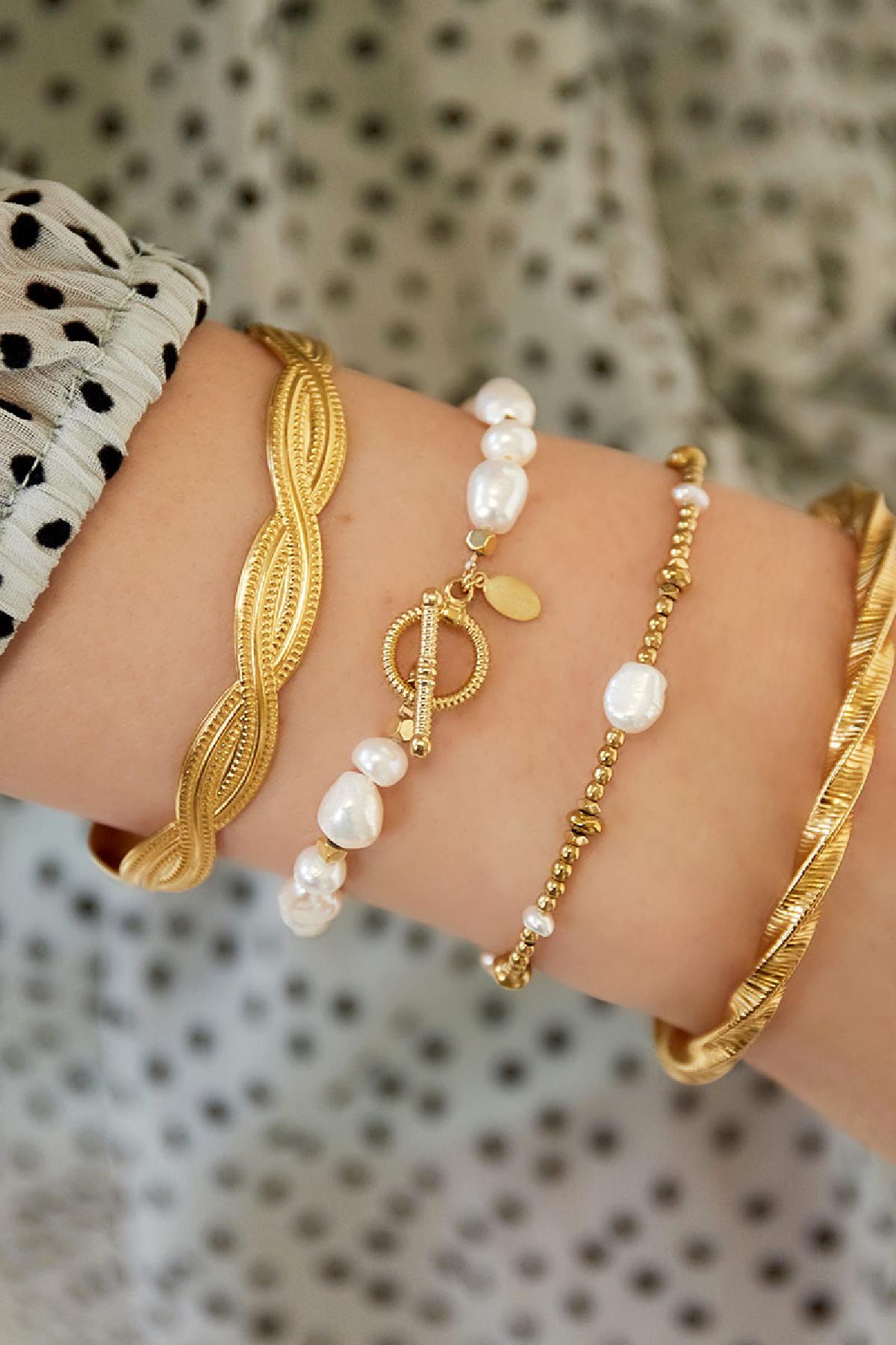 Roestvrij stalen armband parels Goud Stainless Steel