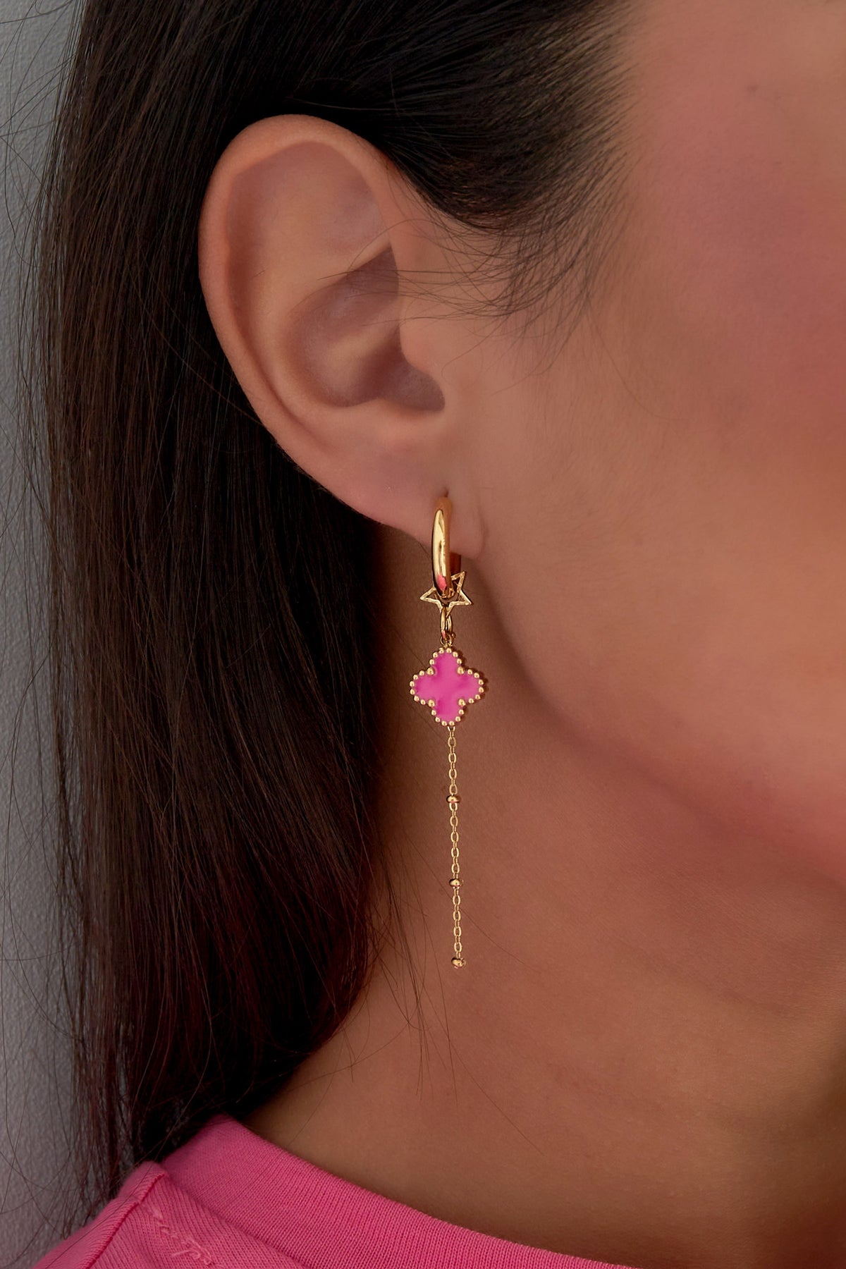 Earrings clover night - pink gold