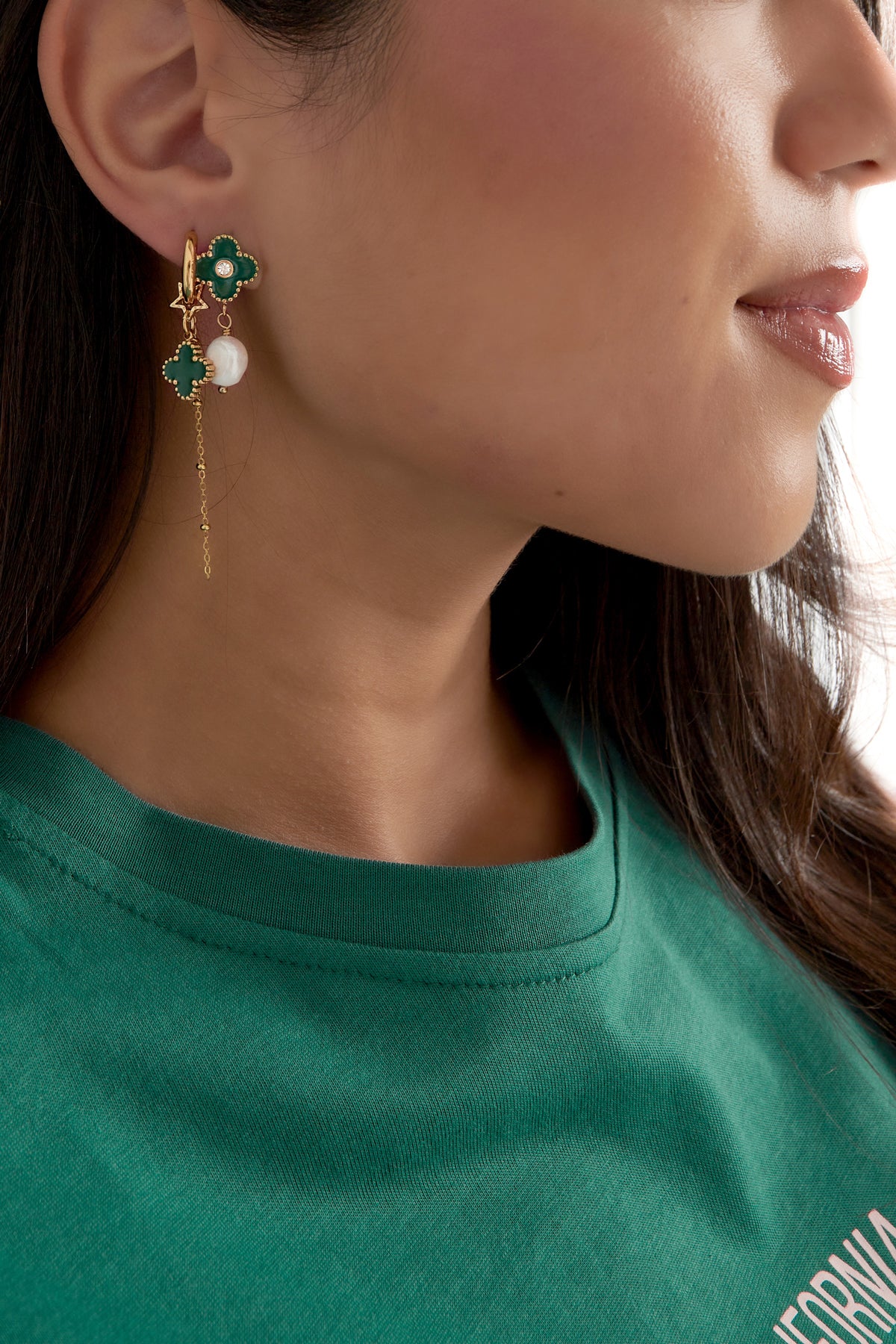 Earrings clover night - green gold