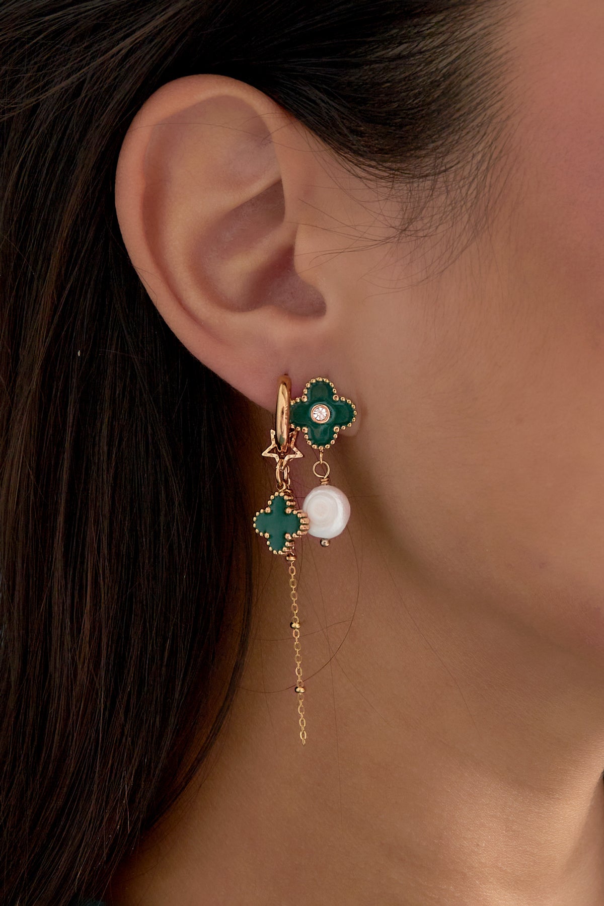 Earrings clover night - green gold