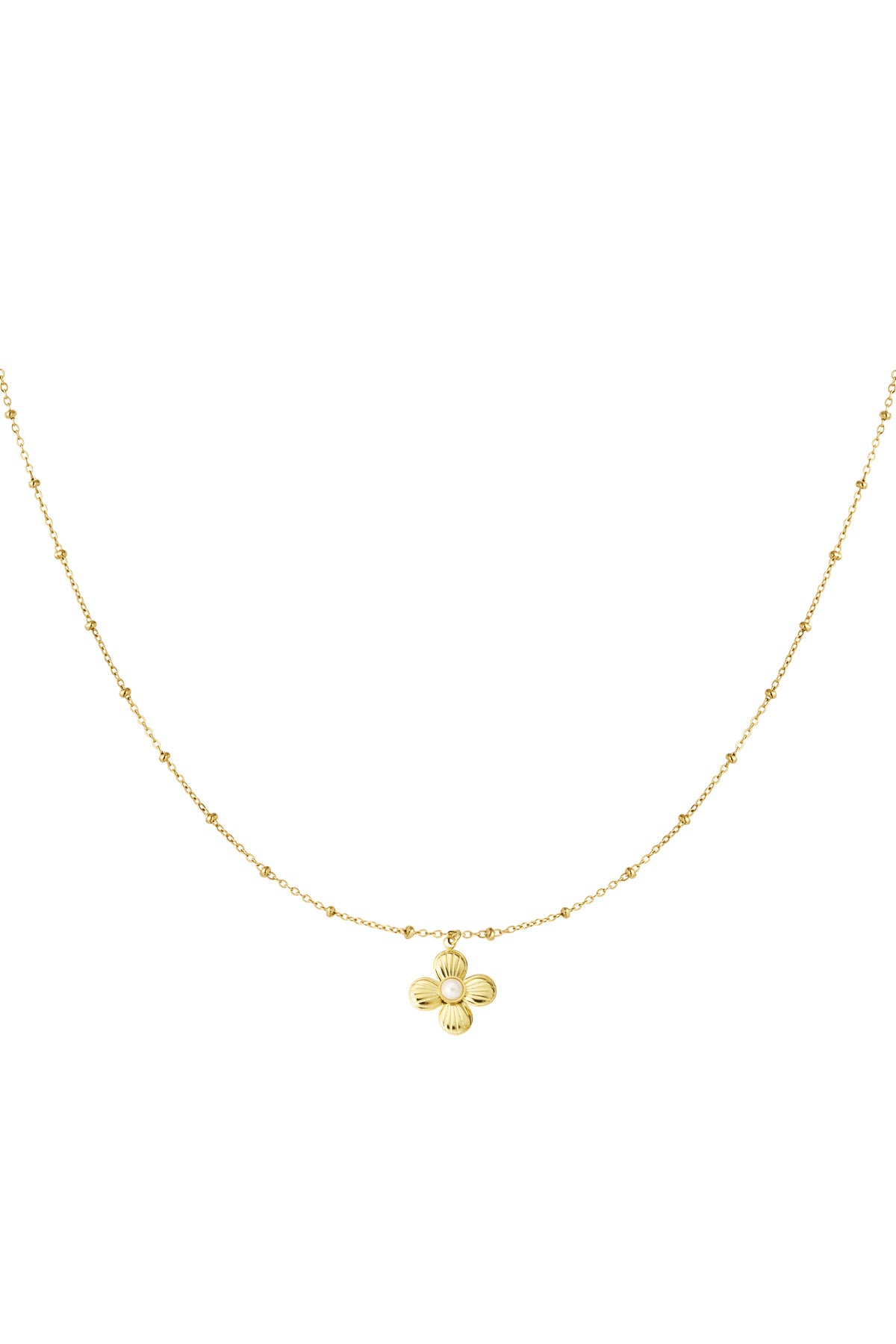 Flower necklace with pearl - gold