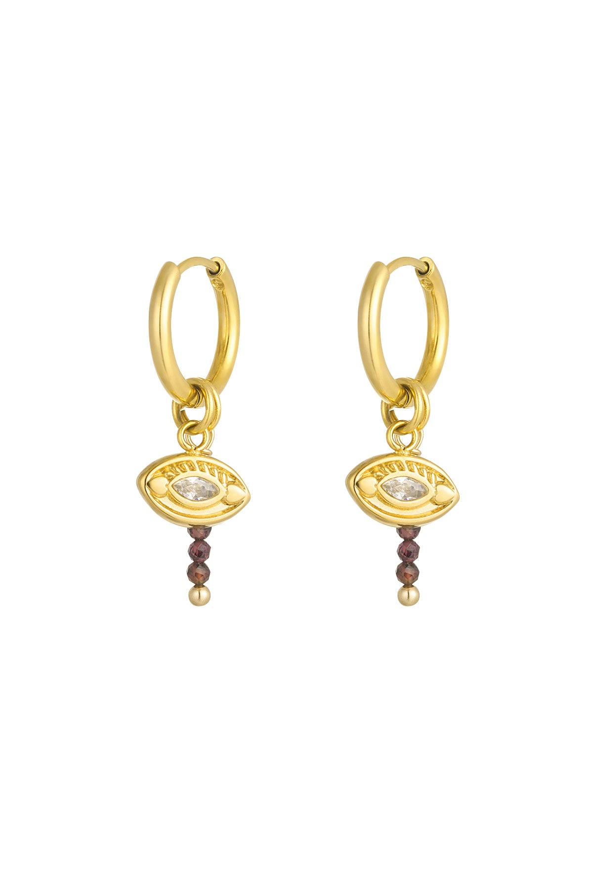 Oorbellen oog met kraaltjes - goud/bruin