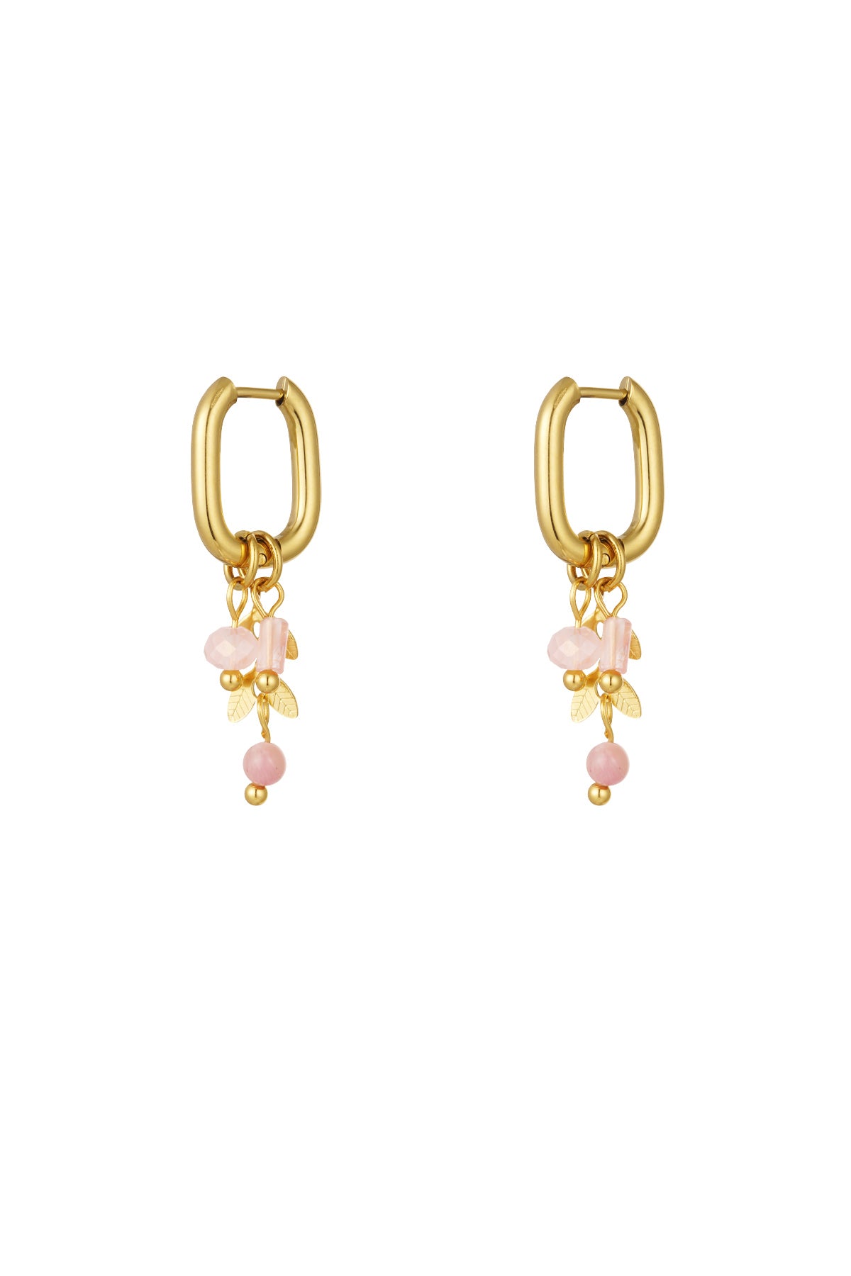 Oorbellen blaadjes met steentjes - goud/roze