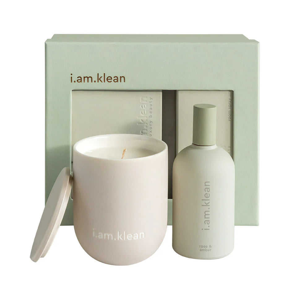 Giftbox roomspray & candle - rose & amber