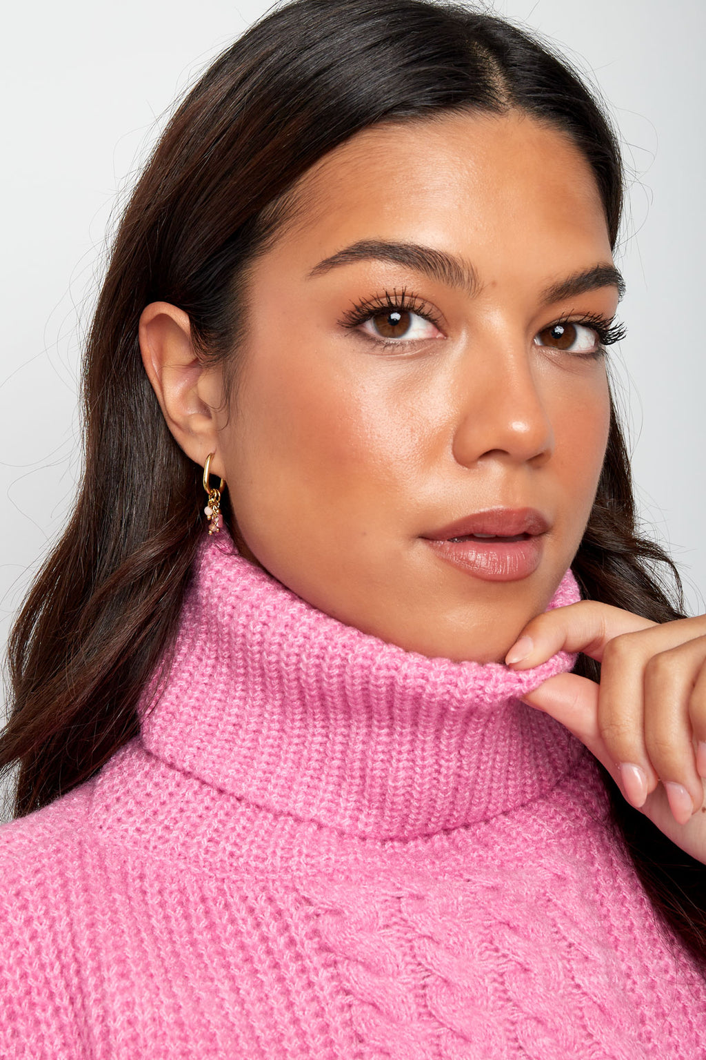 Oorbel met roze kralen - goud