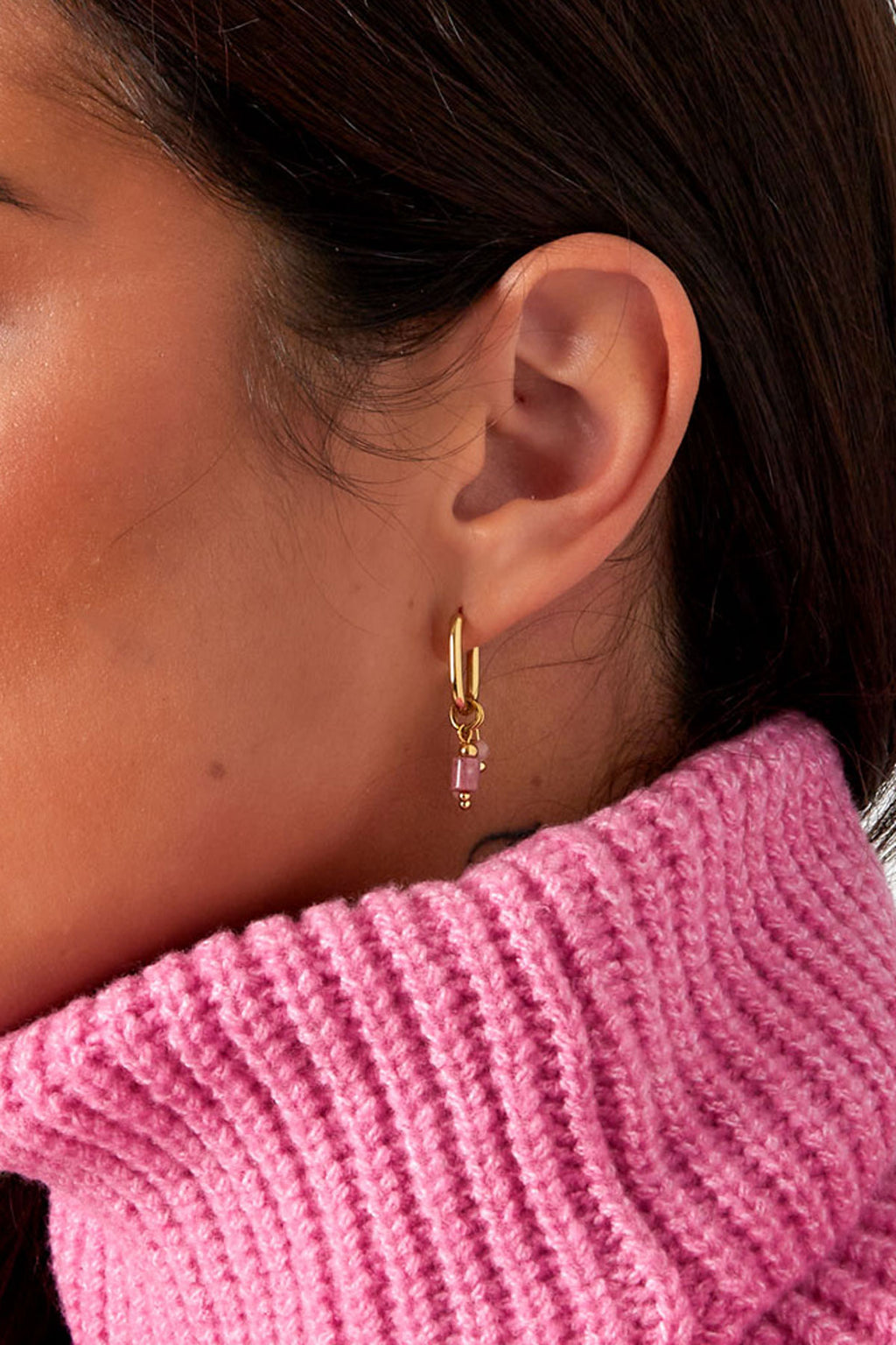 Oorbel met roze kralen - goud