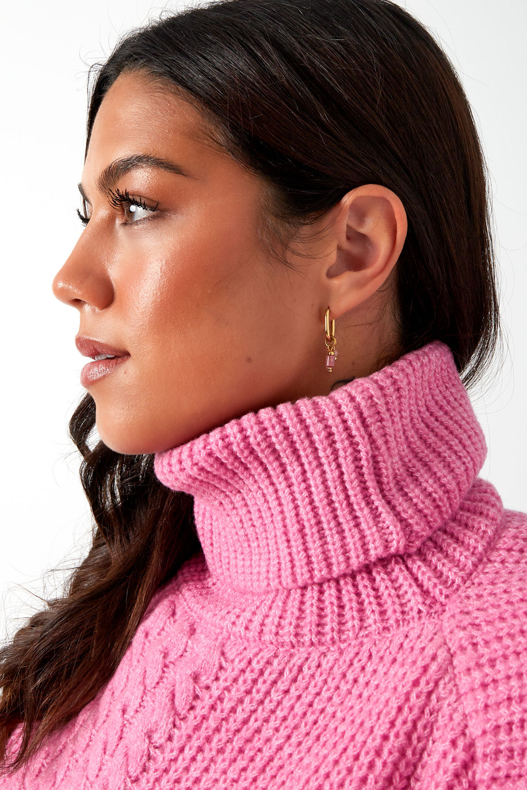 Oorbel met roze kralen - goud