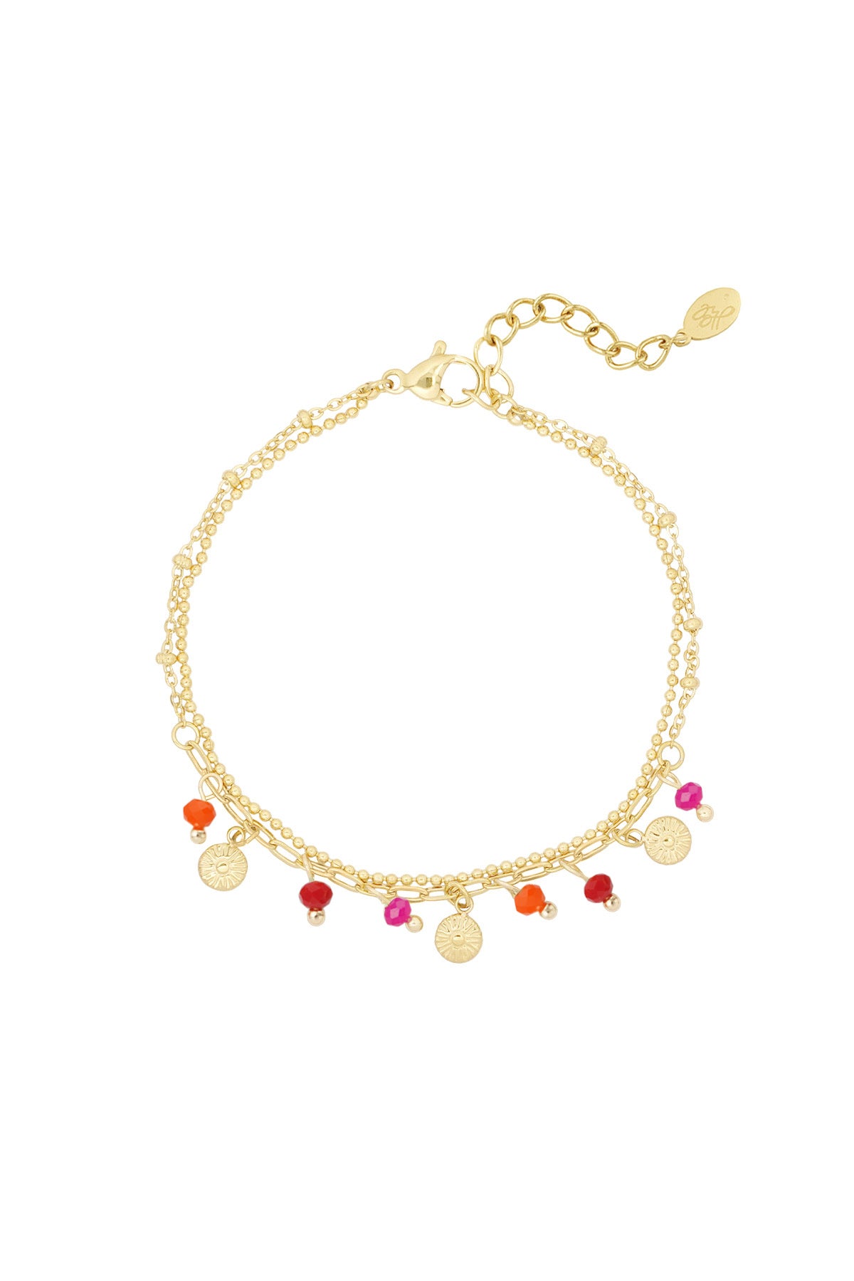 Bracelet with coins and beads - red/gold